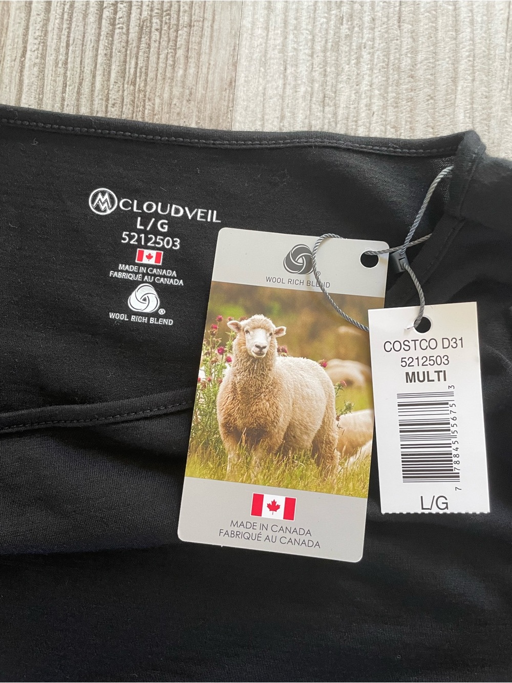 NWT 87% Merino Wool Black Women’s Long Sleeve Tee-L-Cloudveil-Made in Canada - Picture 2 of 6